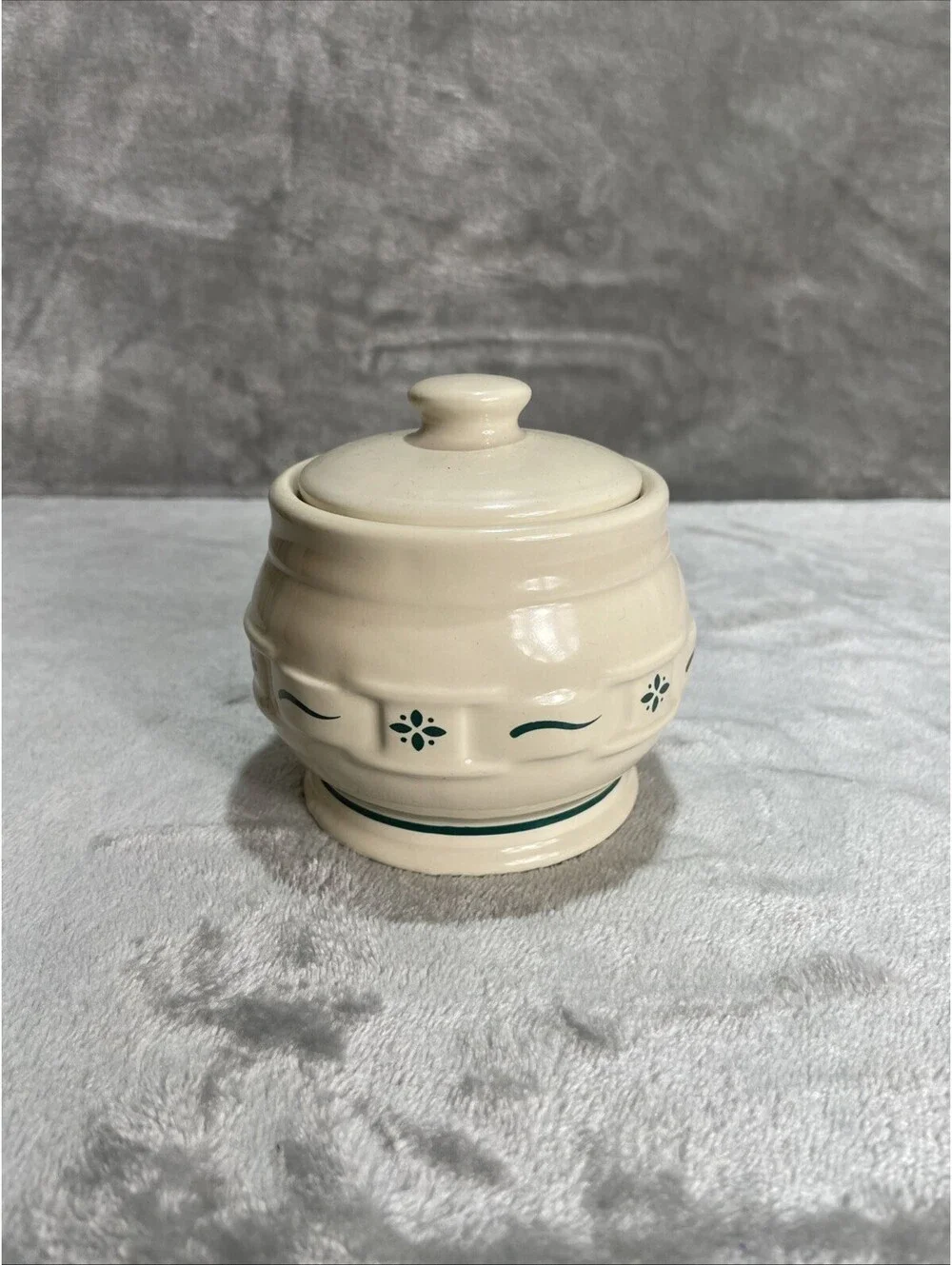 Longaberger Woven Traditions Sugar Bowl with Lid Classic green Pottery Vitrified